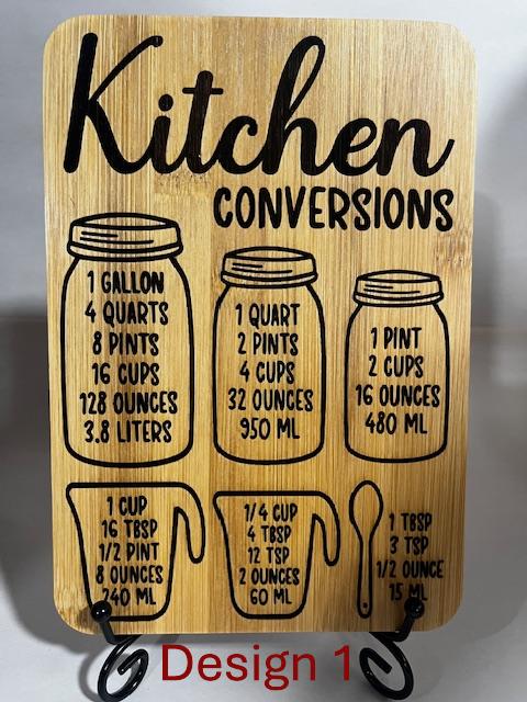 Kitchen Conversion Bamboo Cutting Board Laser Engraved For Kitchen Decor, House Warming Gift, Wedding Gift 8" x 6" With Stand Free Shipping
